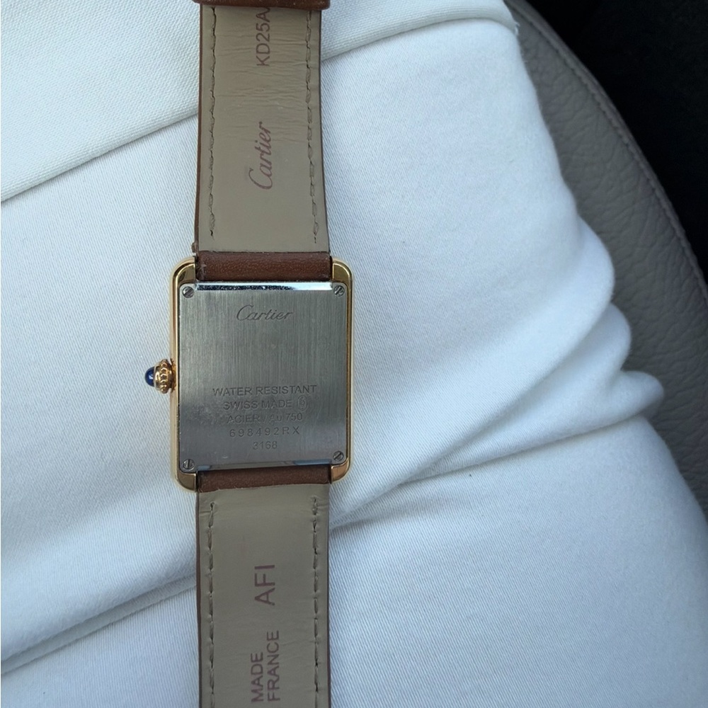 Cartier 18k yellow gold LADIES Tank Solo Brown Leather Strap Tank Watch Small - Picture 4 of 10